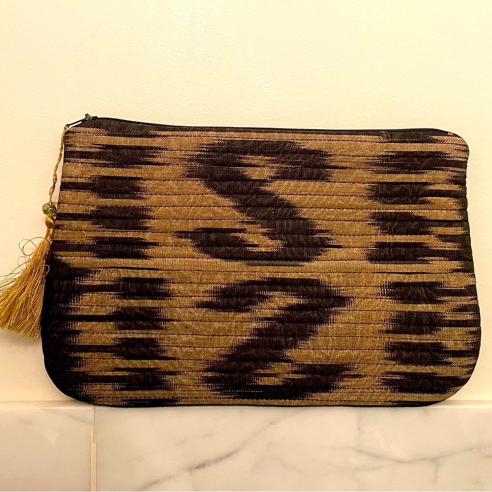 Silk IKAT handmade clutch:bag with zipper